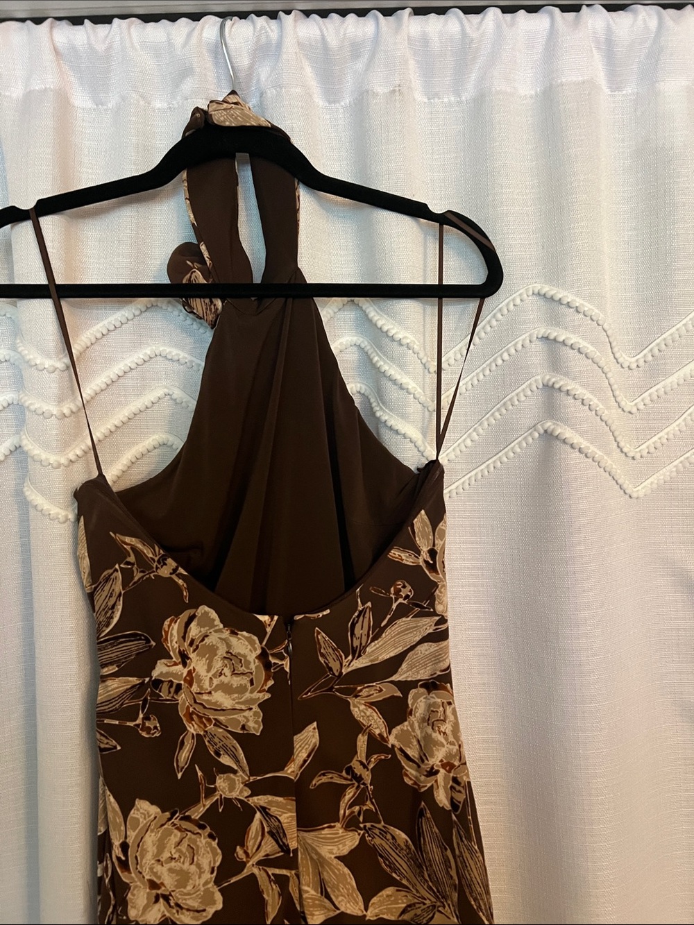 Dress the Population Brown Floral Halter Maxi Dress with Cream Blooms - Picture 2 of 3